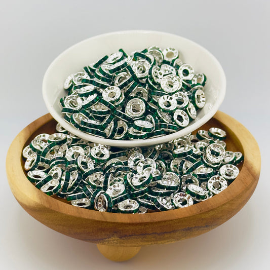 10mm Emerald Green Big Hole Rhinestone Spacer