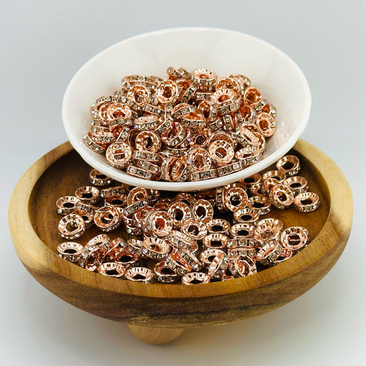 10mm Rose Gold Big Hole Rhinestone Spacer