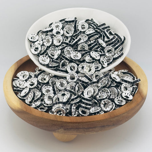 10mm Black Big Hole Rhinestone Spacer