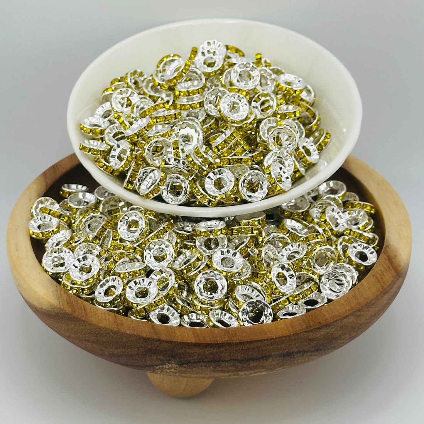 10mm Yellow Big Hole Rhinestone Spacer