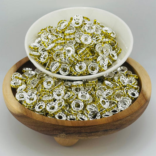 10mm Yellow Big Hole Rhinestone Spacer