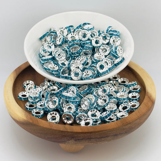 10mm Blue Big Hole Rhinestone Spacer