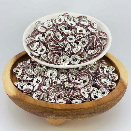 10mm Plum Big Hole Rhinestone Spacer