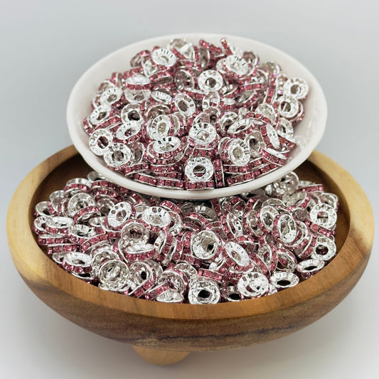 10mm Light Pink Big Hole Rhinestone Spacer