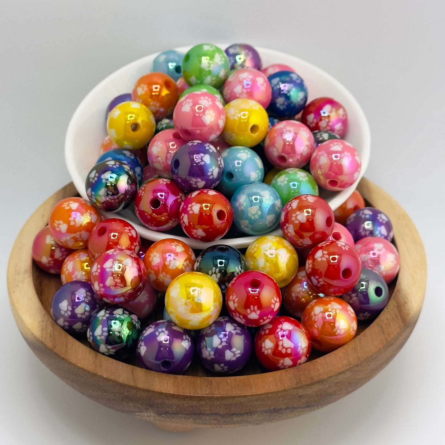 16mm Colorful Paw Print Acrylic Beads