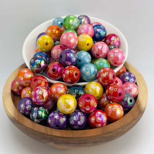 16mm Colorful Paw Print Acrylic Beads