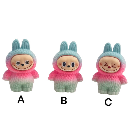 Bright Pink, Green, and Blue Flocked Character