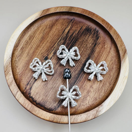 Silver Metal Bow With Rhinestones
