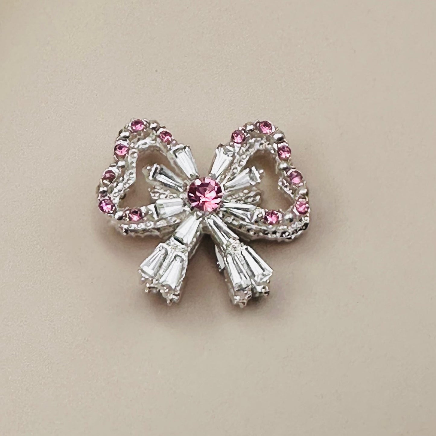 Pink Metal Bow With Rhinestones