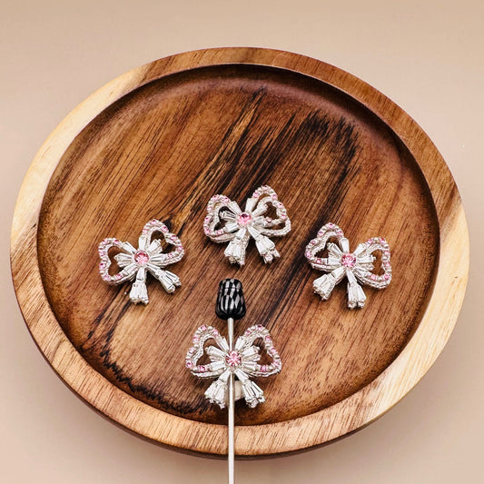 Pink Metal Bow With Rhinestones