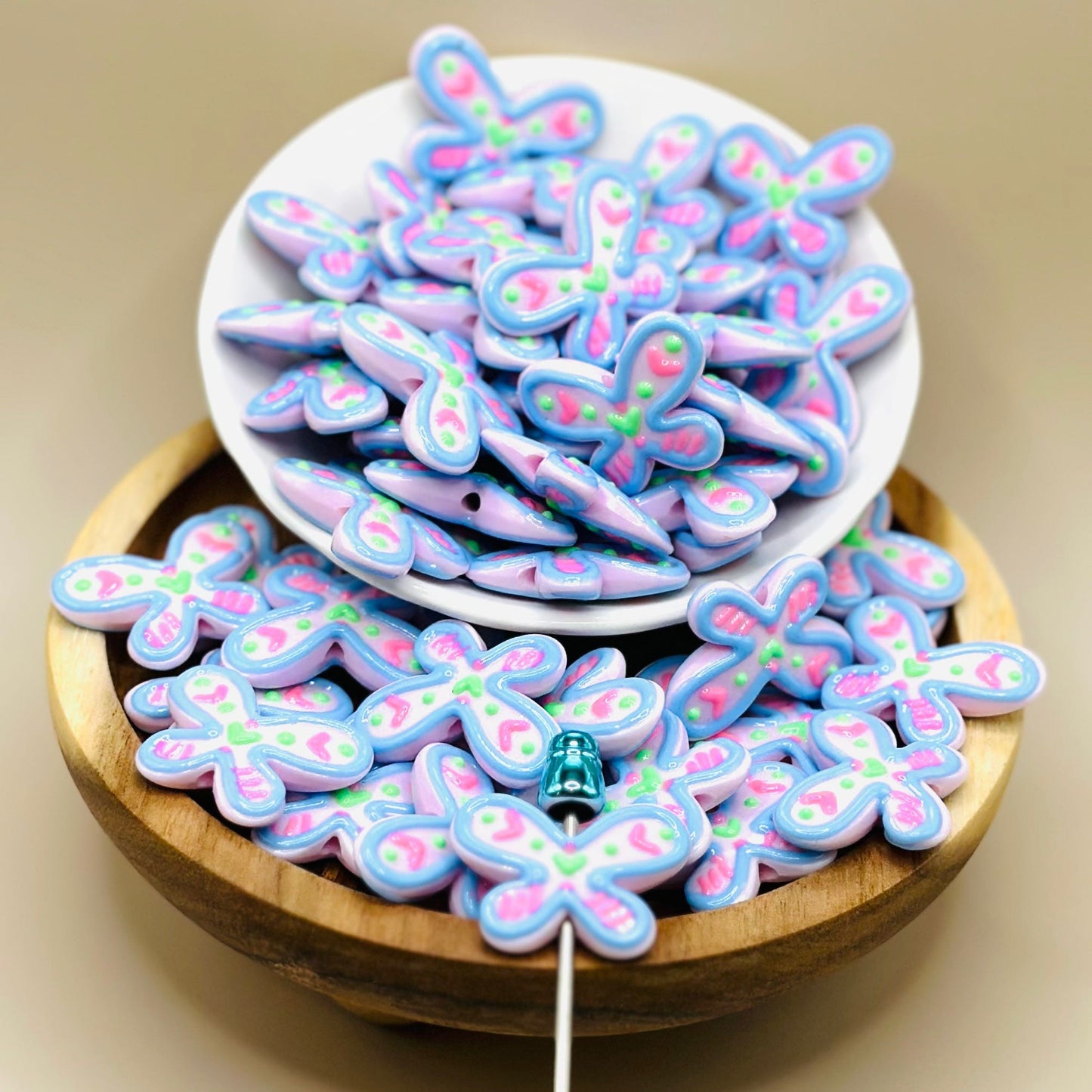30mm Butterfly Hearts Acrylic Bead