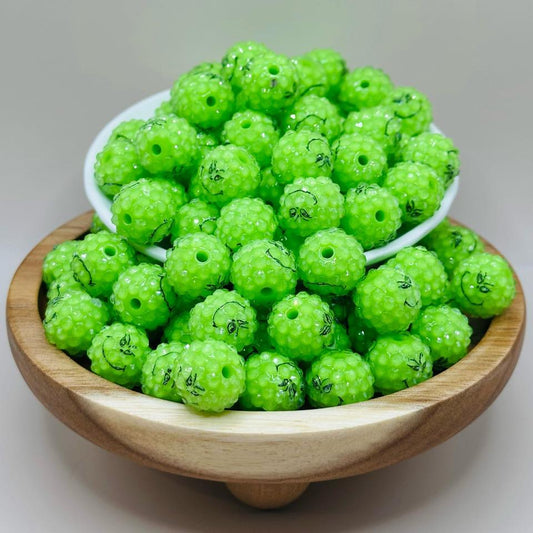 14mm Grumpy Green Rhinestone Acrylic Beads