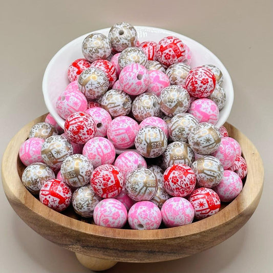 16mm Reindeer Print Acrylic Beads