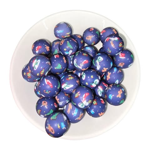 15mm Christmas Print Silicone Bead