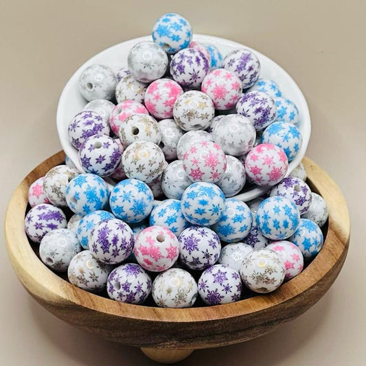 16mm Colorful Snowflakes Acrylic Beads