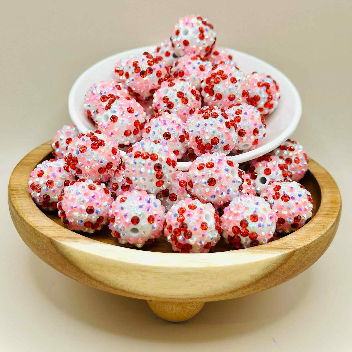 20mm Dark Pink and Red Rhinestone Acrylic Beads