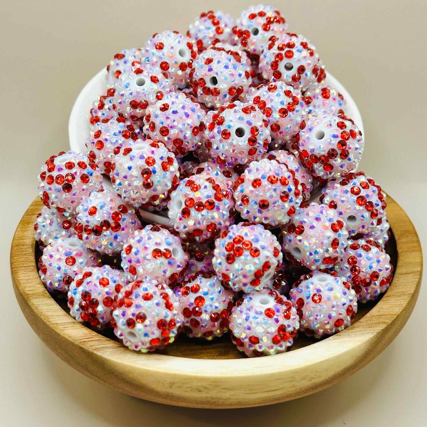 20mm Light Pink and Red Rhinestone Acrylic Beads