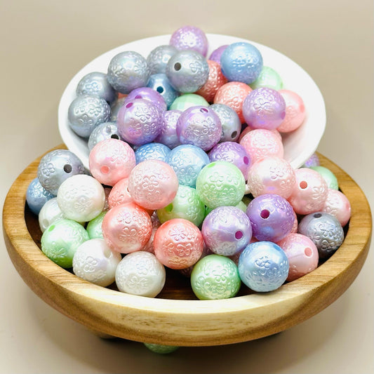 16mm Pastel Embossed Flower Acrylic Bead