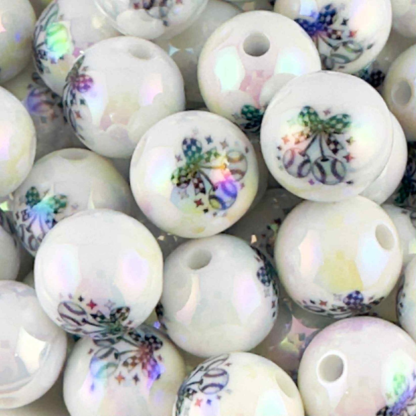 16mm Printed Baseball Bow Beads