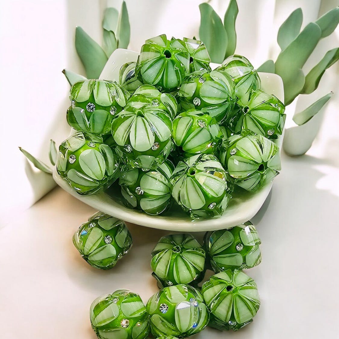 16mm Green Fancy Bead