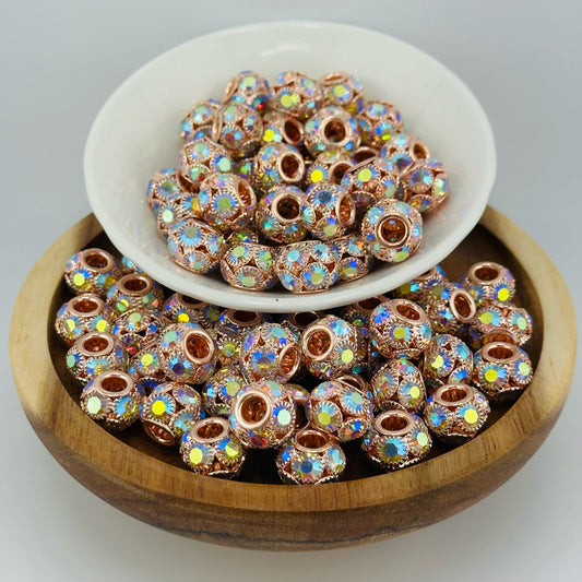 12mm Big Hole Rhinestone Rose Gold Spacer