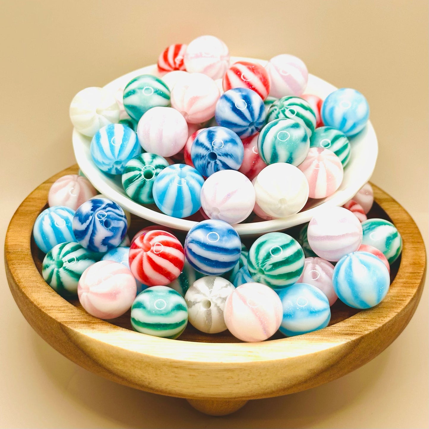 16mm Candy Stripe Acrylic Beads