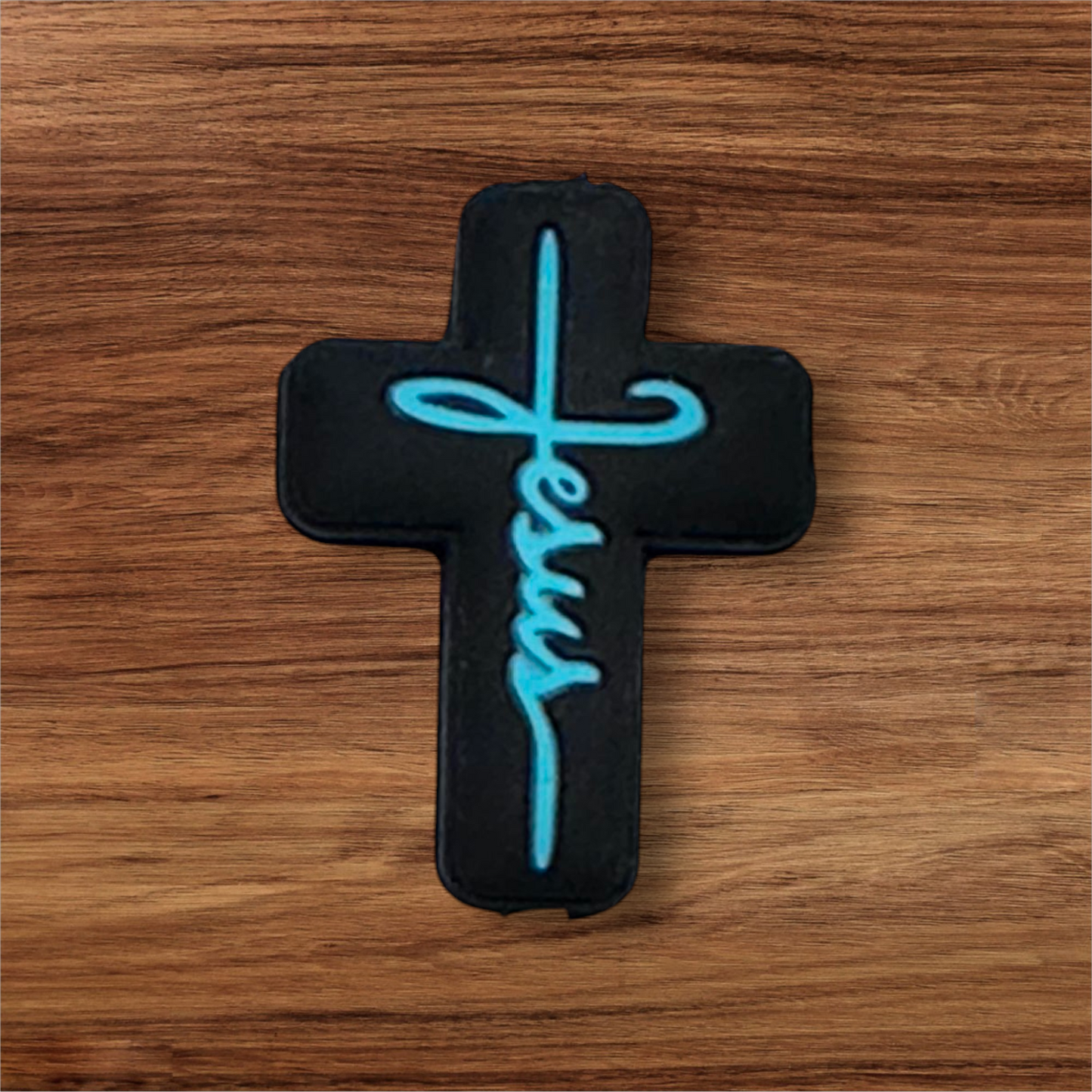 Black and Blue Jesus Cross Focal Bead