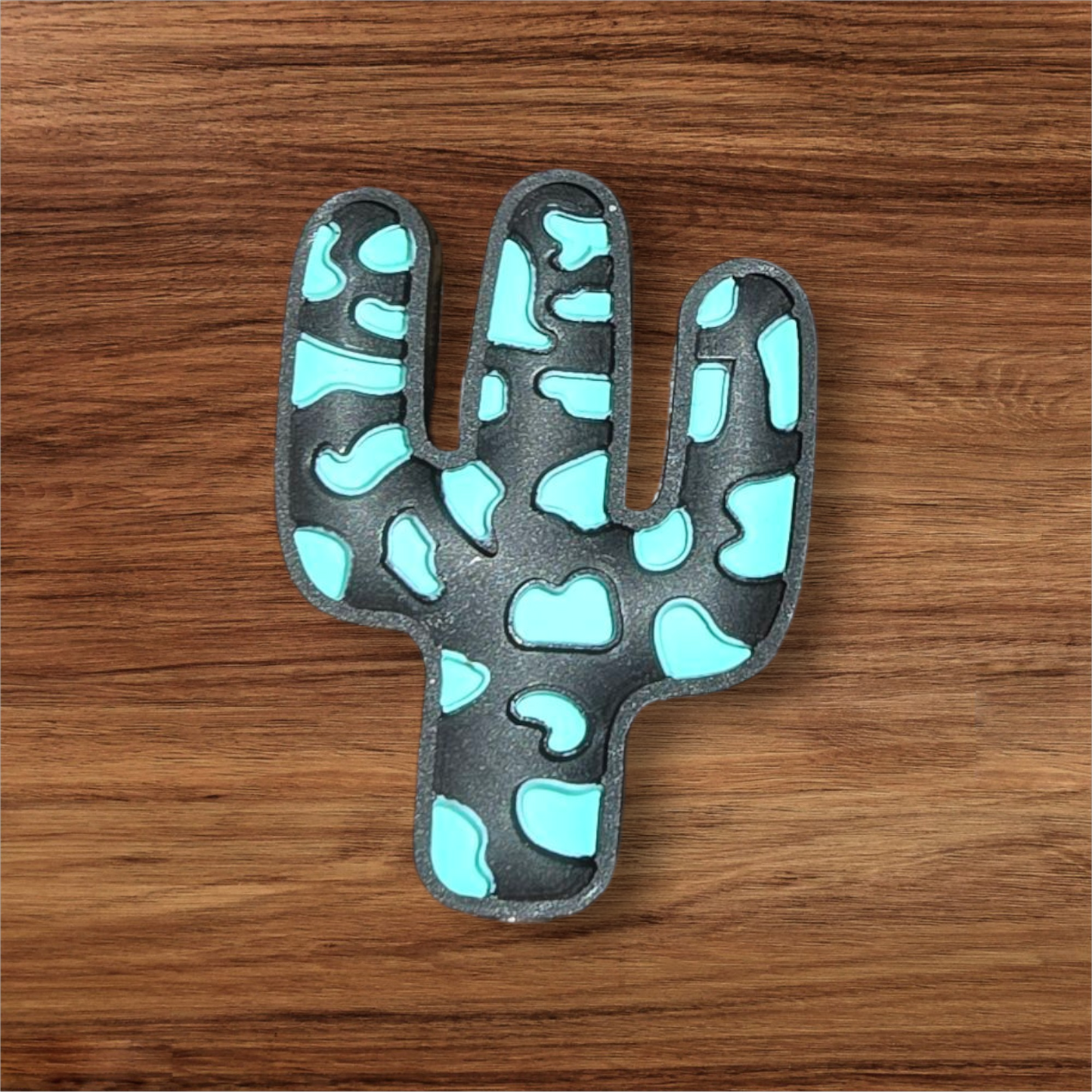 Turquoise Cow Print Cactus Focal Bead