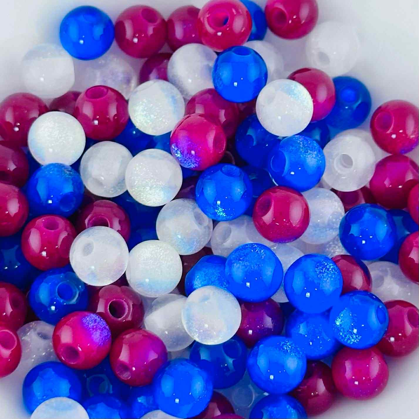 8mm Patriotic Gray Cat Eye Blend Beads